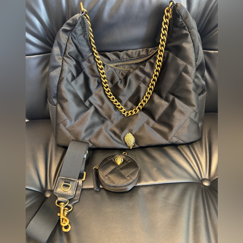 Like New Kurt Geiger London Large Quilted Recycled Nylon Hobo Bag in Black